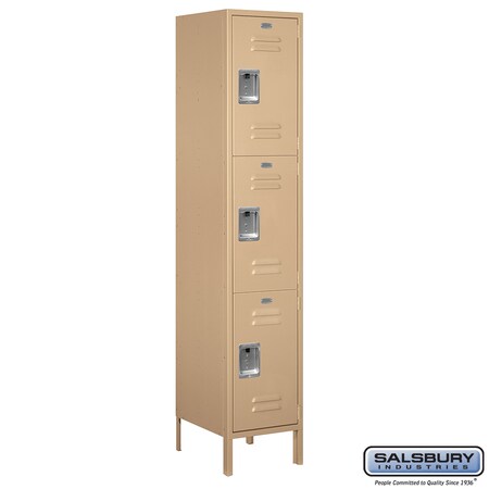 Salsbury Industries 3 Tier Metal Locker, 18"Wx78"Hx18"D, 3 Door, Tan, Unassembled 18-53168TN-U